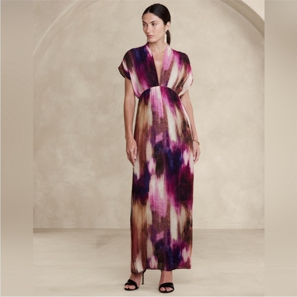 Banana Republic Ana Pleated Pleated Maxi Dress Watercolor Abstract Size M - Picture 1 of 6